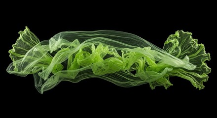 Textured Organic Green Leaf Shape on Black Background