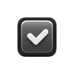 Check mark icon, glossy black (3d rendered) isolated on transparent background