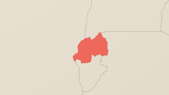 Rwanda map. Animated zoom into the country on the Globe in Teal Pale Mint color palette. Country logo animation. Map with meridians, parallels. Elegant video.