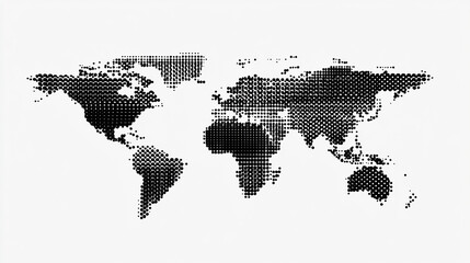 Abstract halftone dots form a world map, symbolizing global connectivity, digital communication, data visualization, and modern technology in a visually striking and conceptual background.

