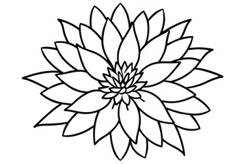 Outlined Stylized Dahlia Flower with Dense Petals in a Graphic Black and White Image