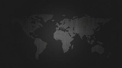 Abstract halftone dots form a world map, symbolizing global connectivity, digital communication, data visualization, and modern technology in a visually striking and conceptual background.
