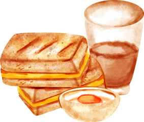 watercolor kaya toast kopi