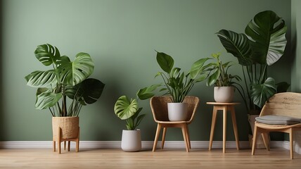 Greenery and natural wood accents in a serene room
