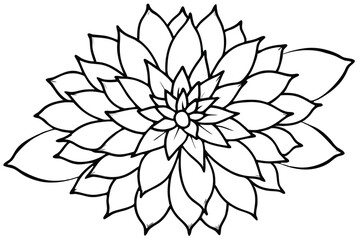 Black Outline Illustration of an Elegant Flower with Overlapping Petals and Seedhead
