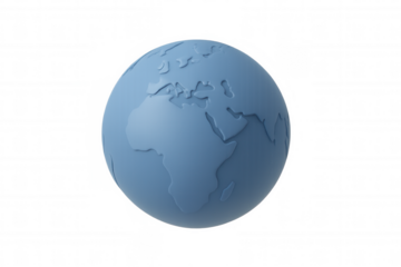 Blue 3d earth globe showing europe and africa, global communication and travel concept, transparent background