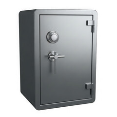 A closed metal safe isolated on transparent background