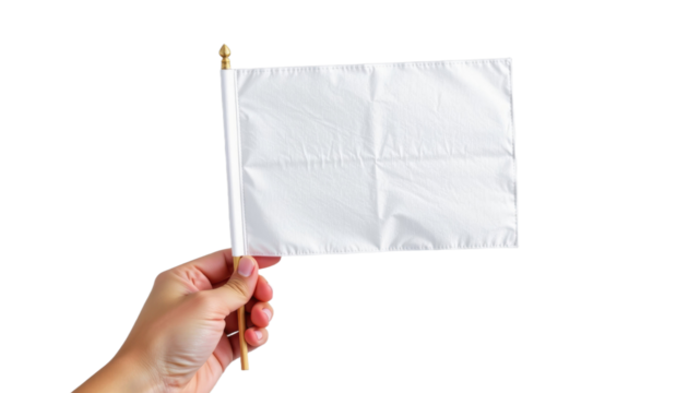 Hand Holding a White Flag Peaceful Gesture Studio Setting Minimalist Environment Close-Up Perspective for Symbolism