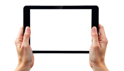 Hands Holding a Tablet in a Modern Office Environment Technology Showcase Minimalist Design Close-Up View