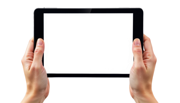 Hands Holding a Tablet in a Modern Office Environment Technology Showcase Minimalist Design Close-Up View