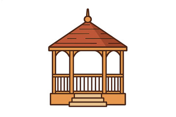 Wooden gazebo vector illustration. Garden pavilion icon isolated on white background. Park architecture design element. Outdoor landscape structure for relax. Summerhouse.