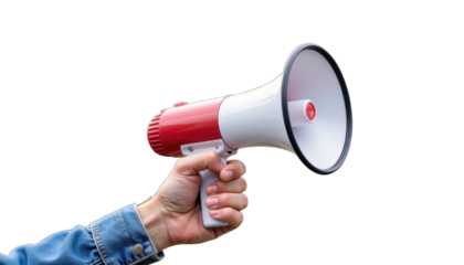 Engaging Announcement Action with Megaphone Public Space Image Outdoor Setting Close-Up View Communication Concept