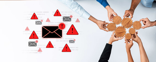 Concept of a cybersecurity warning for unsafe email communication. This alert signifies a phishing...