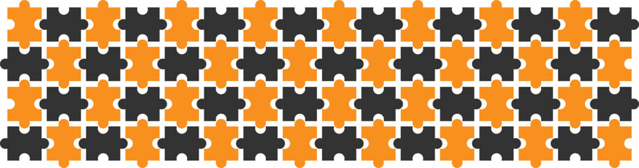 Seamless jigsaw puzzle pattern in alternating orange and black colors, perfect for backgrounds, wallpapers, educational designs, packaging, textile prints, and creative decorative projects.