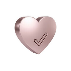 Rose gold heart with checkmark isolated on transparent background
