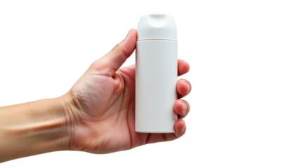 Hand Holding a White Cosmetic Container Studio Product Image Minimalist Close-up Branding Concept