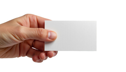 Obraz premium Hand Holding a Blank Business Card Office Environment Promotional Material Close-up View Networking Concept