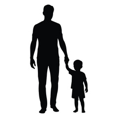 Creative design vector art of silhouette of a father holding his childs hand