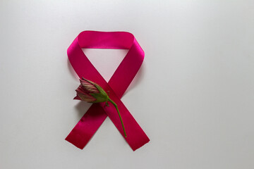 Emblem for World AIDS Day and a red rose bud. On a white background.
