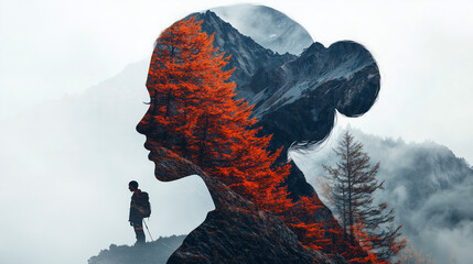 Man silhouette blended with lion face symbolizing courage strength and power of human spirit 