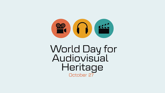 Vector art of world audiovisual heritage day celebration on october 27 with film, sound, and camera icons