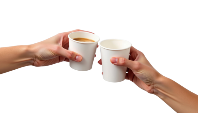 Two Hands Making a Toast with Coffee Cups Celebratory Moment Close-Up View Connection Concept