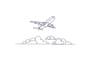 Minimalist Airplane Drawing Ascending Through Clouds Artistic Depiction of Flight and Travel Simplicity in Design and Clean Aesthetic