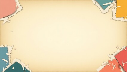 Retro paper frame with colorful torn edges and geometric shapes