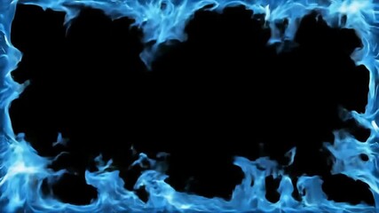 Blue Flame Frame on Black Abstract Smoke Effect