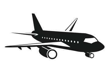 Black Commercial Airplane Side View Featuring Visible Windows, Tail Fin and Wing Details