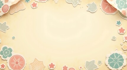 Soft pastel floral and geometric border on a cream background
