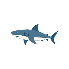 Cute Cartoon Shark Vector Illustration on White Background