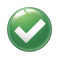 Green check mark button isolated on transparent background