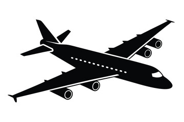 Silhouette of Four Engine Airplane with Detailed Design of Wings and Landing Gear