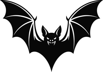 Black bat with spread wings spooky halloween design on transparent background silhouette