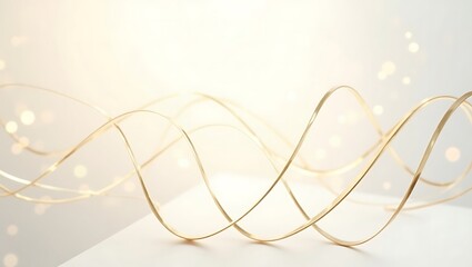 Twisting golden ribbon with soft bokeh lights background