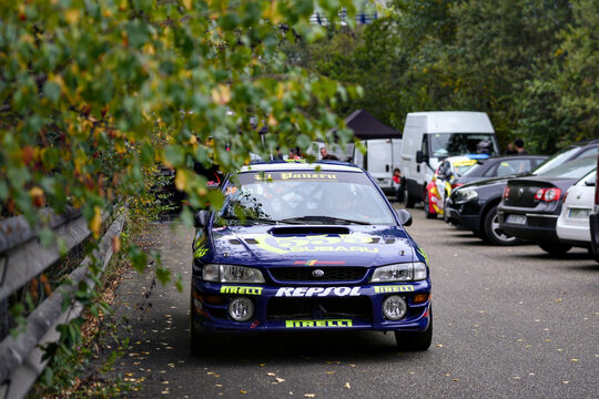 Subaru Impreza WRX STI rally car in Repsol livery parked before the start. Mieres, Asturias Spain on August 2 2025. 