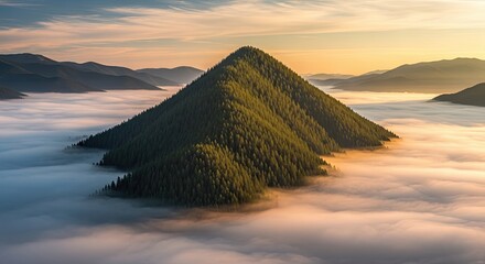 Majestic Mountain Peak Emerging from a Sea of Clouds at Sunrise