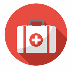 Flat Design First Aid Kit Medical Box with Long Shadow Icon