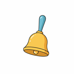 Cartoon Style Golden School Desk Bell With Blue Handle Illustration