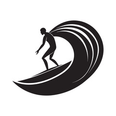 Abstract Surfer Riding Wave Silhouette Vector