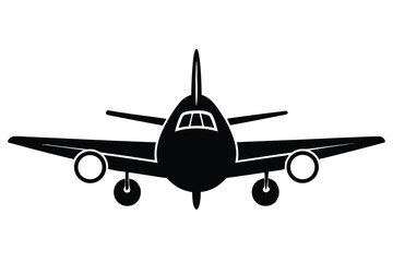 Silhouette of a Propeller Plane, Detailed Front View, Aviation Icon Style Design