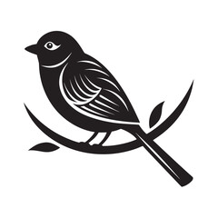 Minimalist Bird Sitting On Branch Silhouette Vector