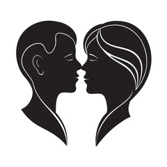 Minimalist Lovers Sharing Kiss Silhouette Vector