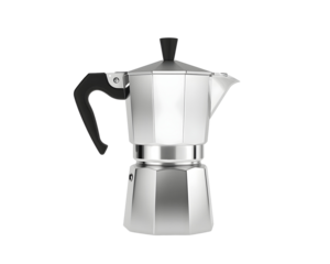 Elegant metal moka pot isolated with sophisticated studio lighting capturing its sleek design