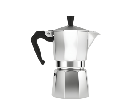 Elegant metal moka pot isolated with sophisticated studio lighting capturing its sleek design
