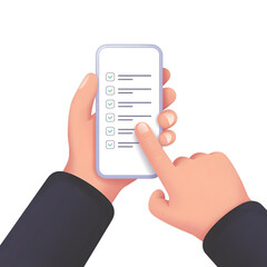 Person using a checklist app on a smartphone for task management and productivity on transparent background