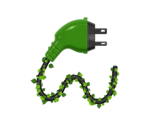 Conceptual green electric plug adorned with climbing plants signaling sustainable energy solutions