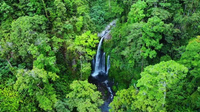 Tiu Kelep Waterfall in the Forest on Lombok Island
