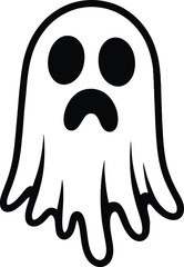 Cute sad ghost cartoon character illustration on transparent background silhouette